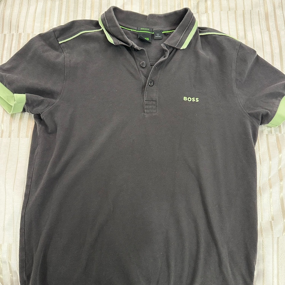 Boss Men's Polo Shirt in Black with Green Highlights